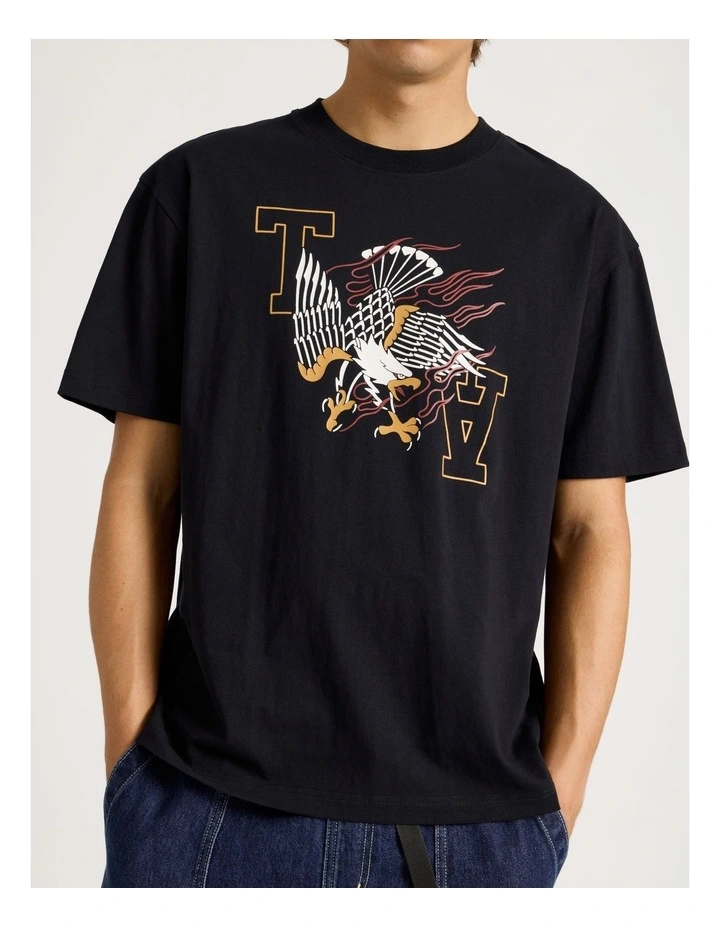 Eagle Placement Print Oversized Short Sleeve Tee in Black image 4
