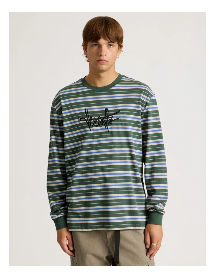 Striped Long Sleeve Tee in Green image 1