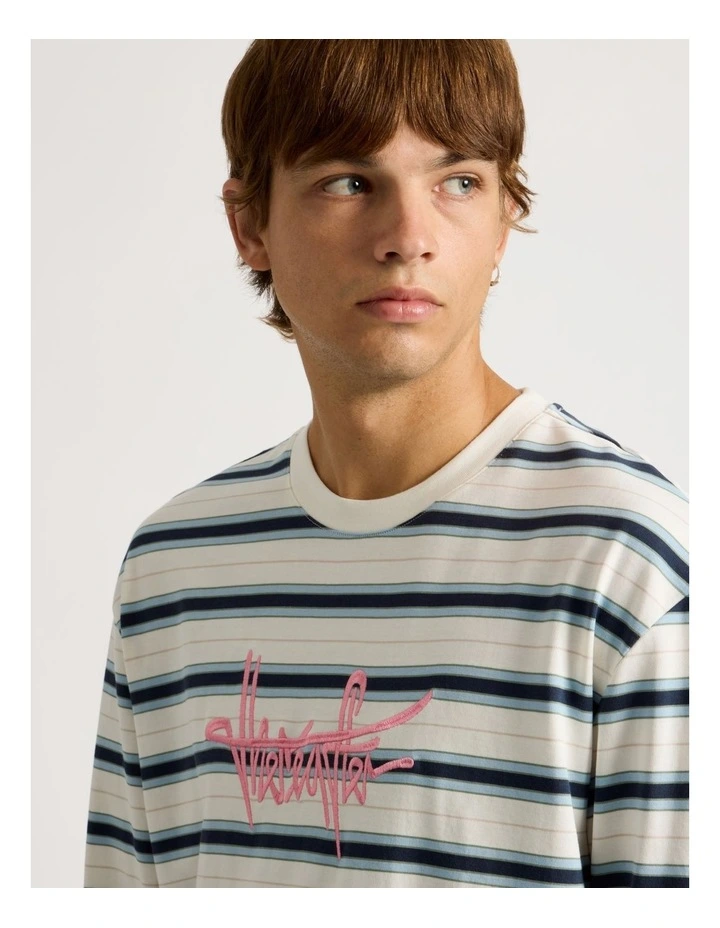 Striped Long Sleeve Tee in White image 1