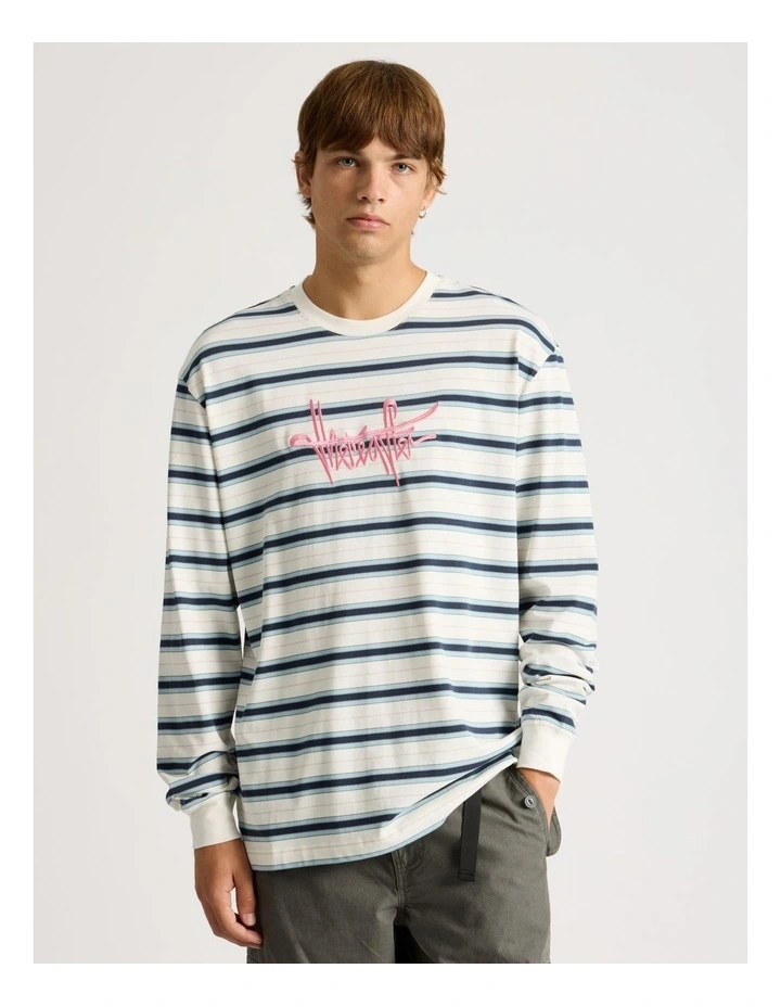 Striped Long Sleeve Tee in White image 2