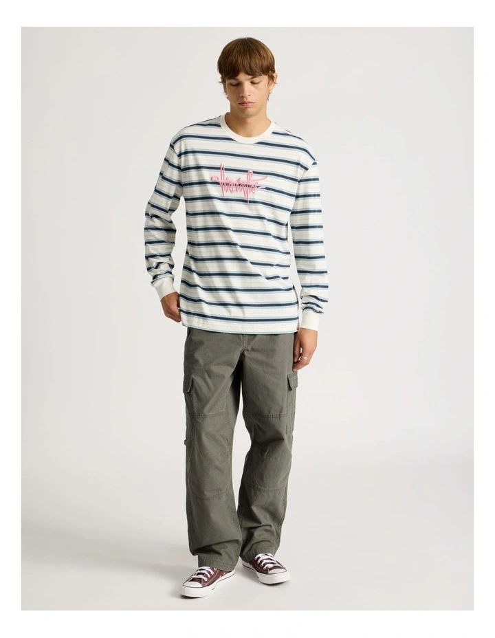 Striped Long Sleeve Tee in White image 3