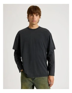 Double Layer Long Sleeve Tee in Charcoal