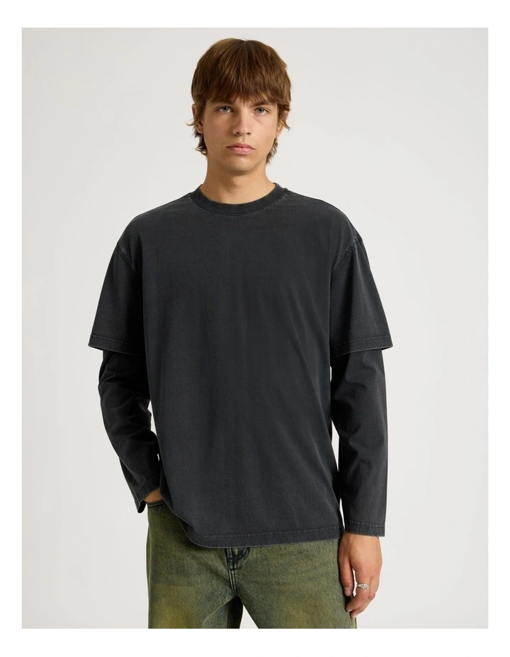 Double Layer Long Sleeve Tee in Charcoal image 1