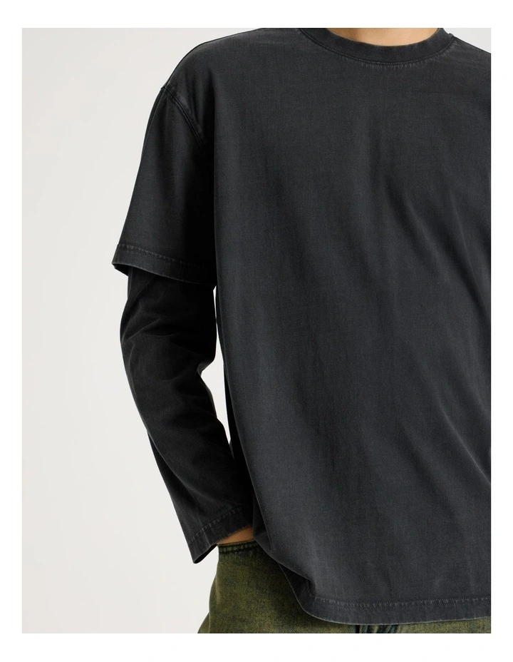 Double Layer Long Sleeve Tee in Charcoal image 4