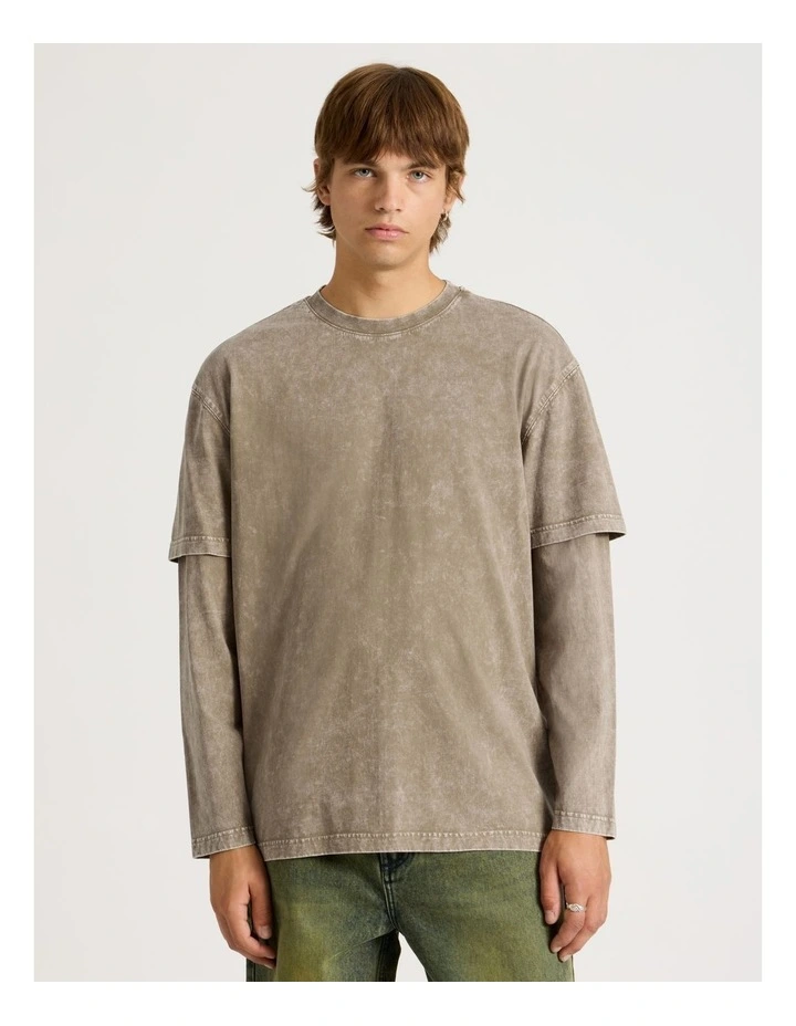 Double Layer Long Sleeve Tee in Brown image 1
