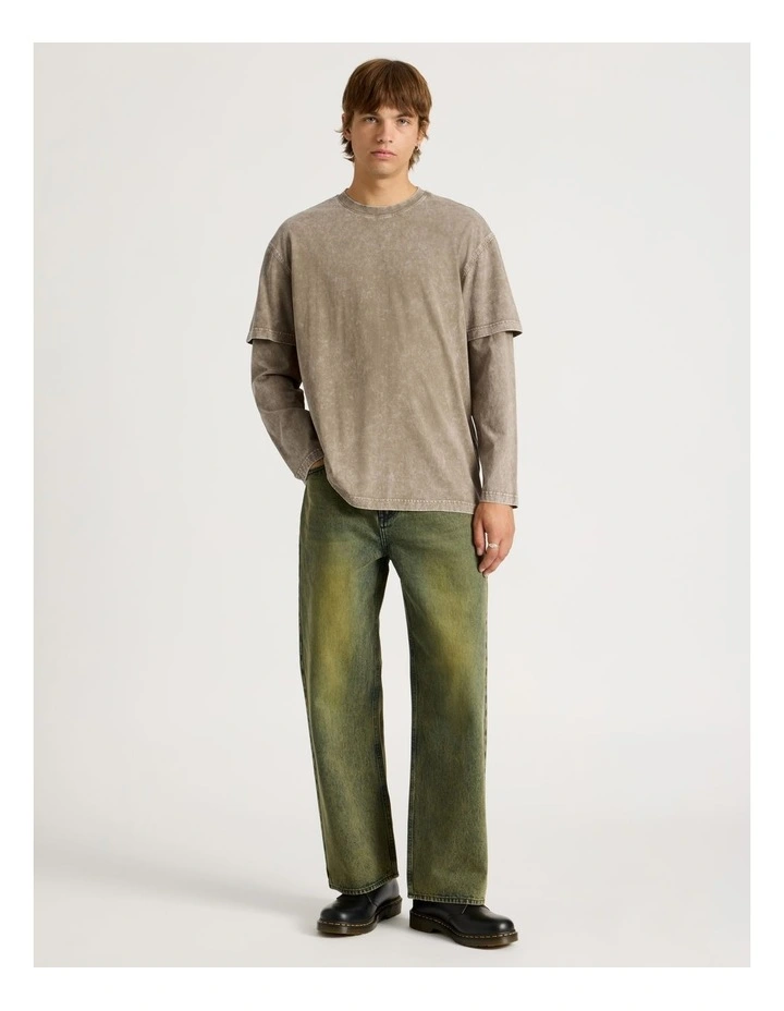 Double Layer Long Sleeve Tee in Brown image 2