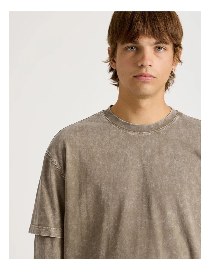 Double Layer Long Sleeve Tee in Brown image 3