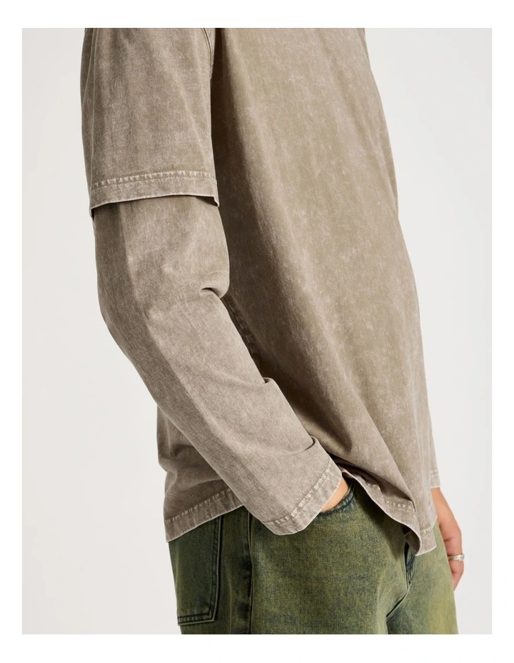 Double Layer Long Sleeve Tee in Brown image 4