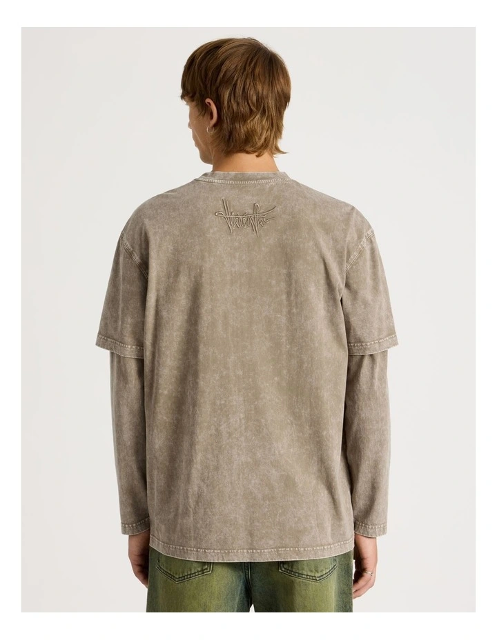 Double Layer Long Sleeve Tee in Brown image 6