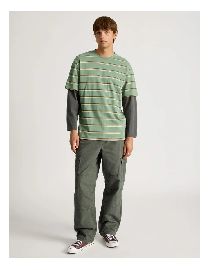 Striped Double Layer Long Sleeve Tee in Green image 2