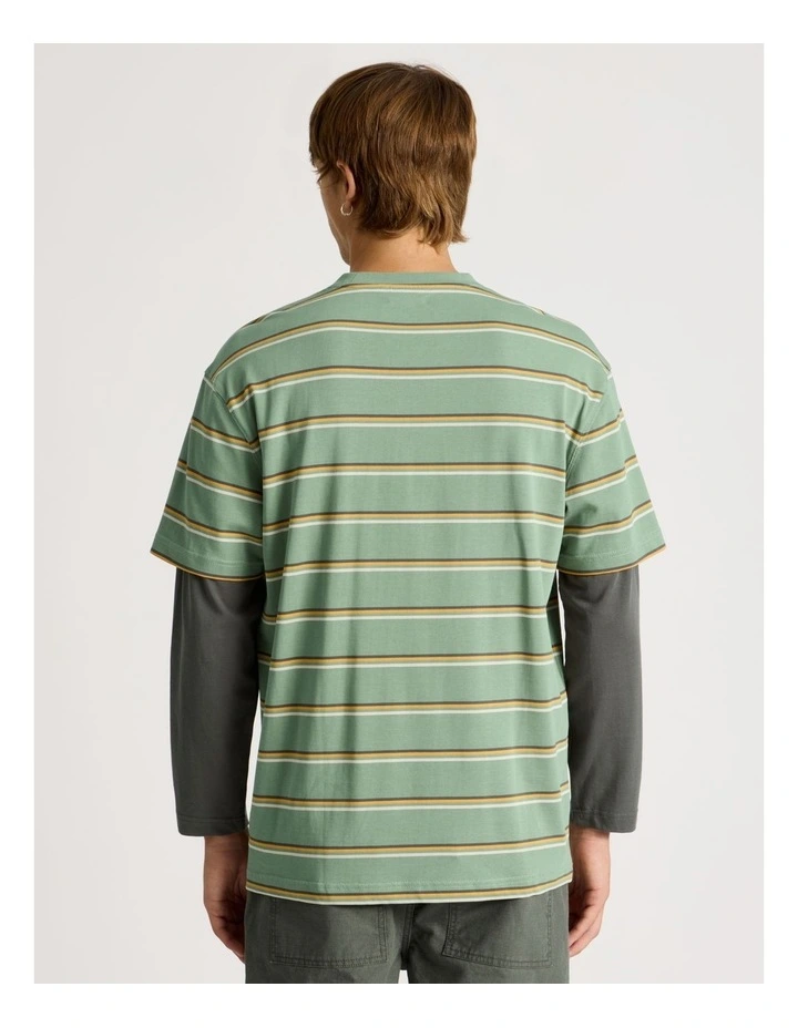 Striped Double Layer Long Sleeve Tee in Green image 5