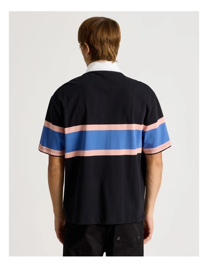 Chest Stripe Short Sleeve Rugby Polo in Black image 5