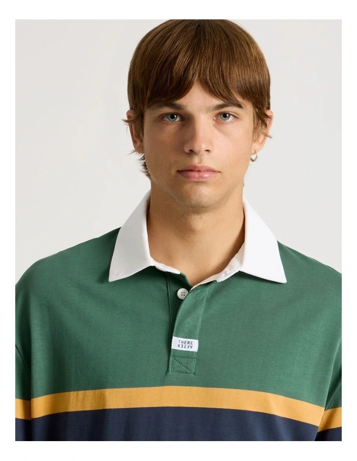 Chest Stripe Short Sleeve Rugby Polo in Green image 2
