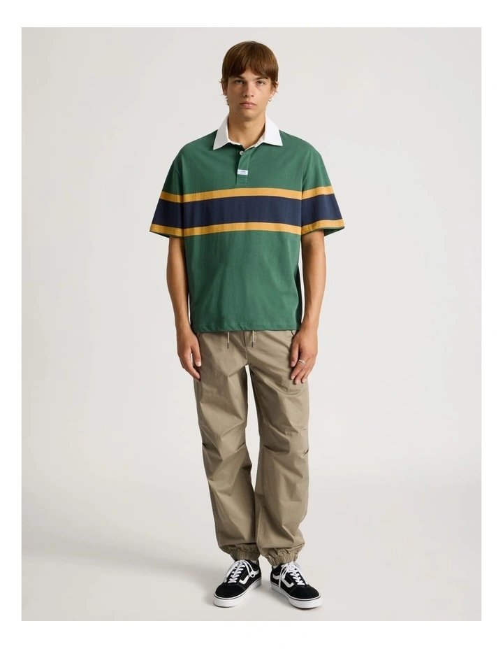 Chest Stripe Short Sleeve Rugby Polo in Green image 3