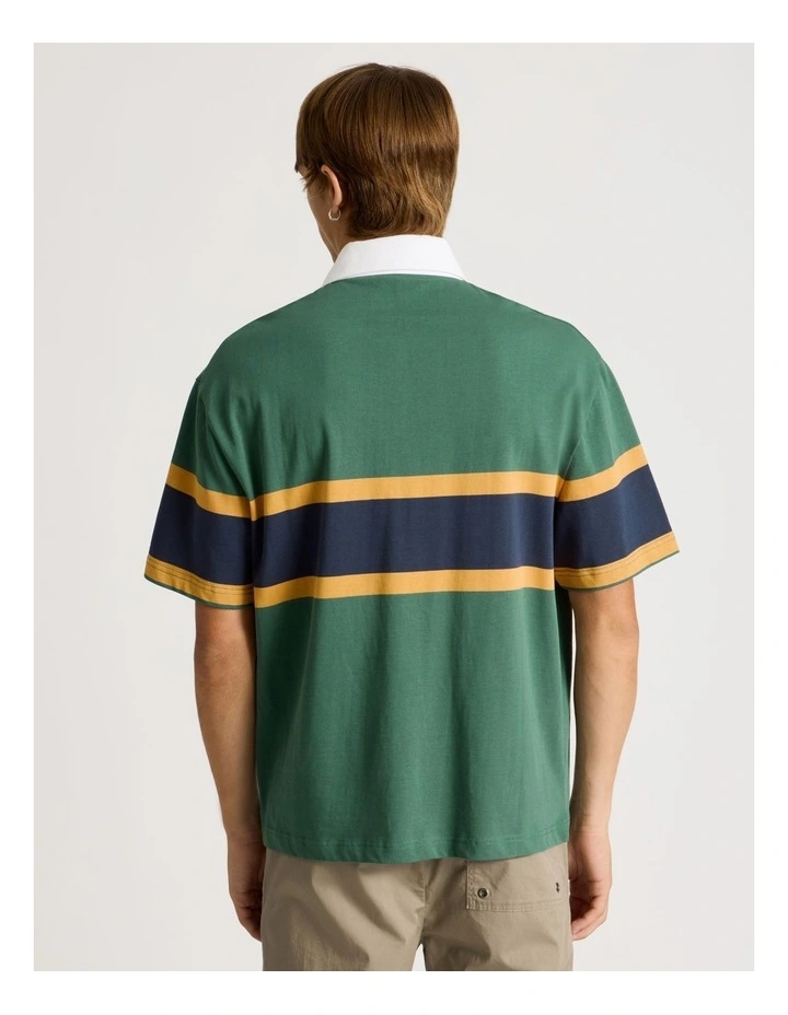 Chest Stripe Short Sleeve Rugby Polo in Green image 5