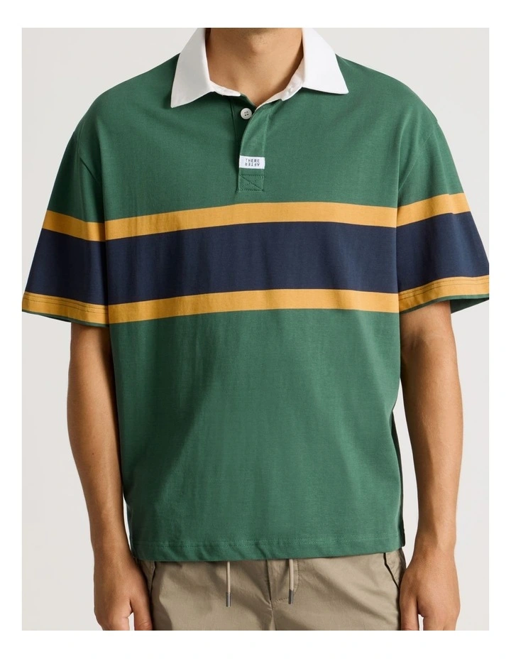 Chest Stripe Short Sleeve Rugby Polo in Green image 6