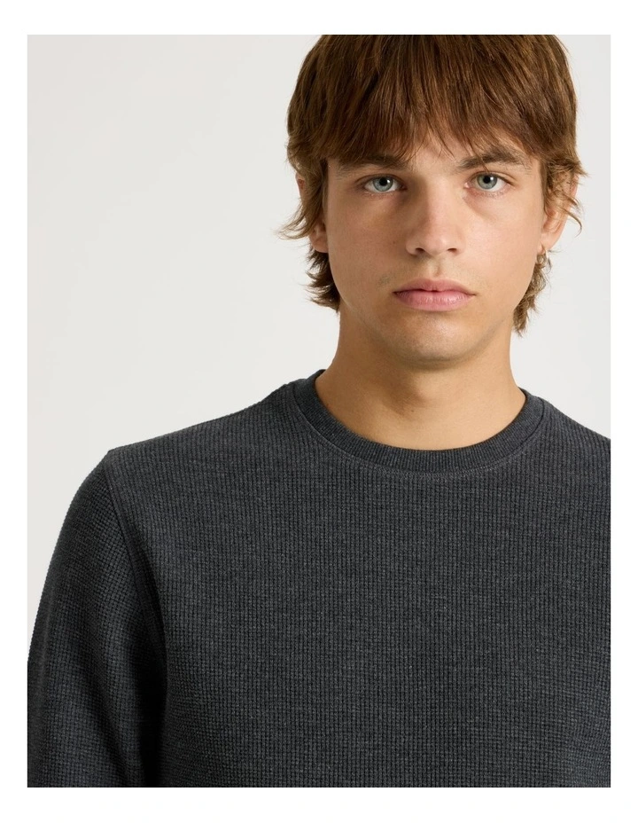 Crew Neck Long Sleeve Waffle Knit Top in Charcoal image 2