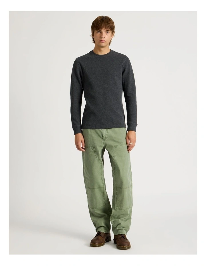 Crew Neck Long Sleeve Waffle Knit Top in Charcoal image 3