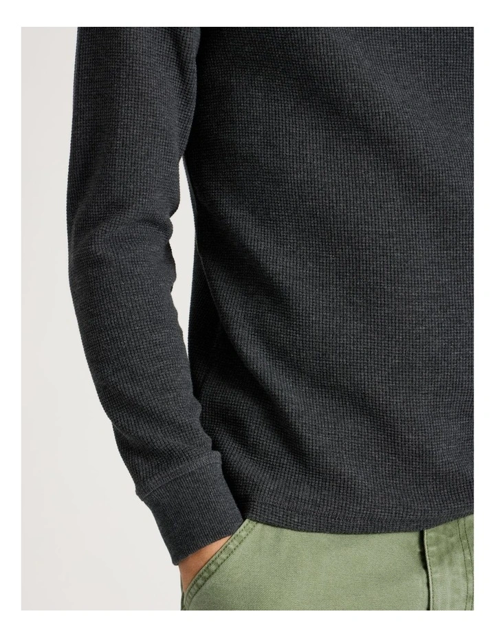 Crew Neck Long Sleeve Waffle Knit Top in Charcoal image 4