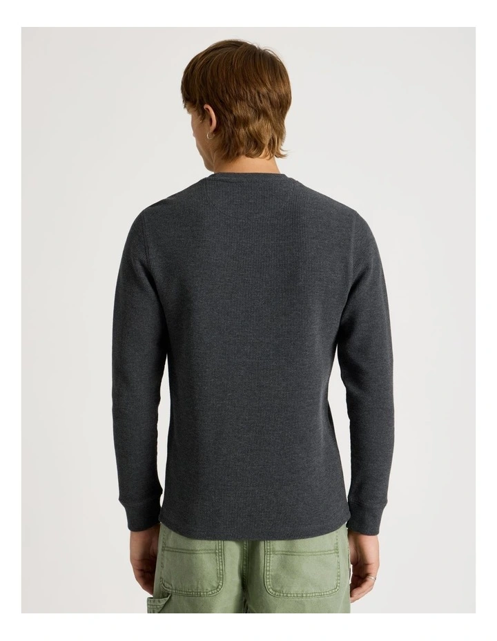 Crew Neck Long Sleeve Waffle Knit Top in Charcoal image 6