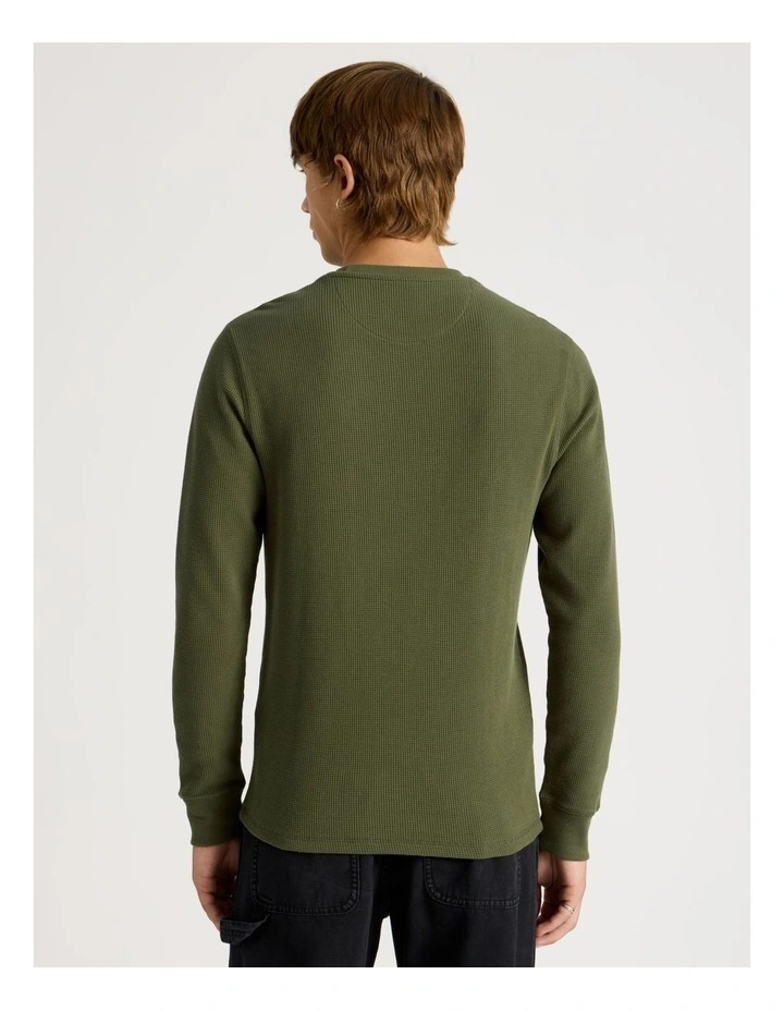 Crew Neck Long Sleeve Waffle Knit Top in Olive image 6