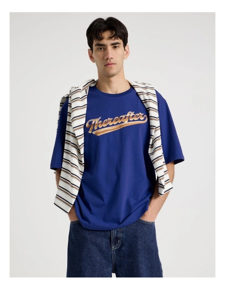 Varsity Logo Short Sleeve Tee in Blue image 1