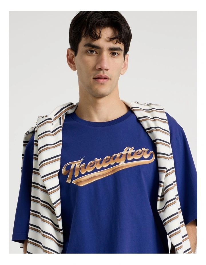 Varsity Logo Short Sleeve Tee in Blue image 3