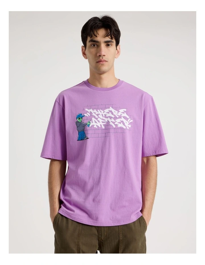 Graffiti Print Short Sleeve Tee in Purple image 1