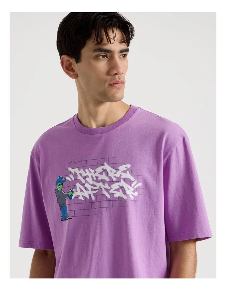 Graffiti Print Short Sleeve Tee in Purple image 2