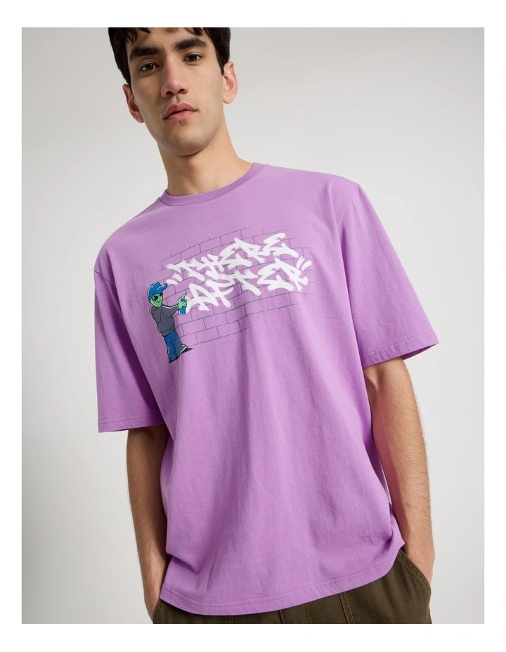 Graffiti Print Short Sleeve Tee in Purple image 4