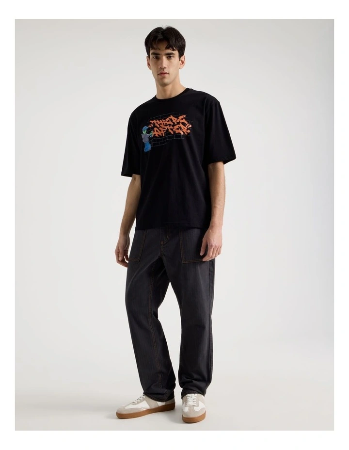 Graffiti Print Short Sleeve Tee in Black image 2