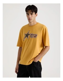 Retro Sport Print Short Sleeve Tee in Yellow