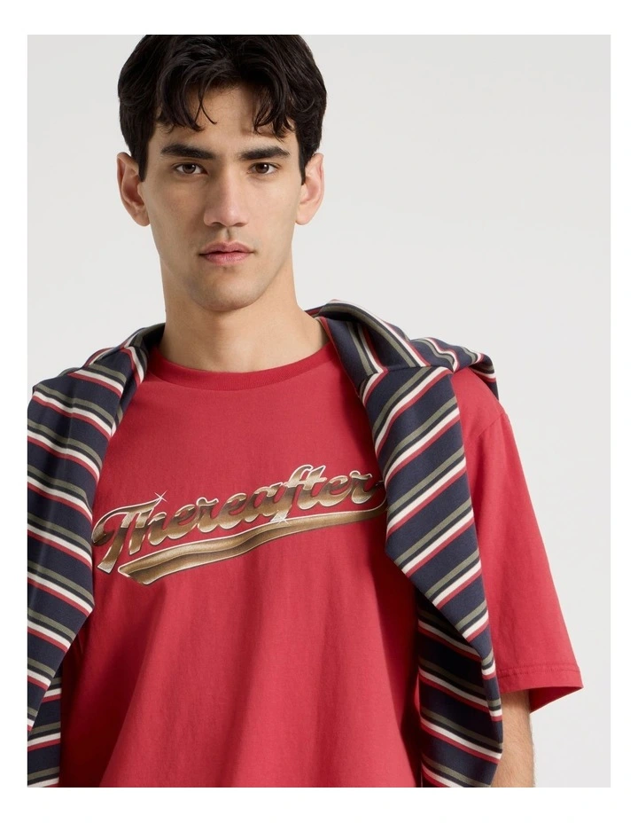Varsity Logo Short Sleeve Tee in Red image 3