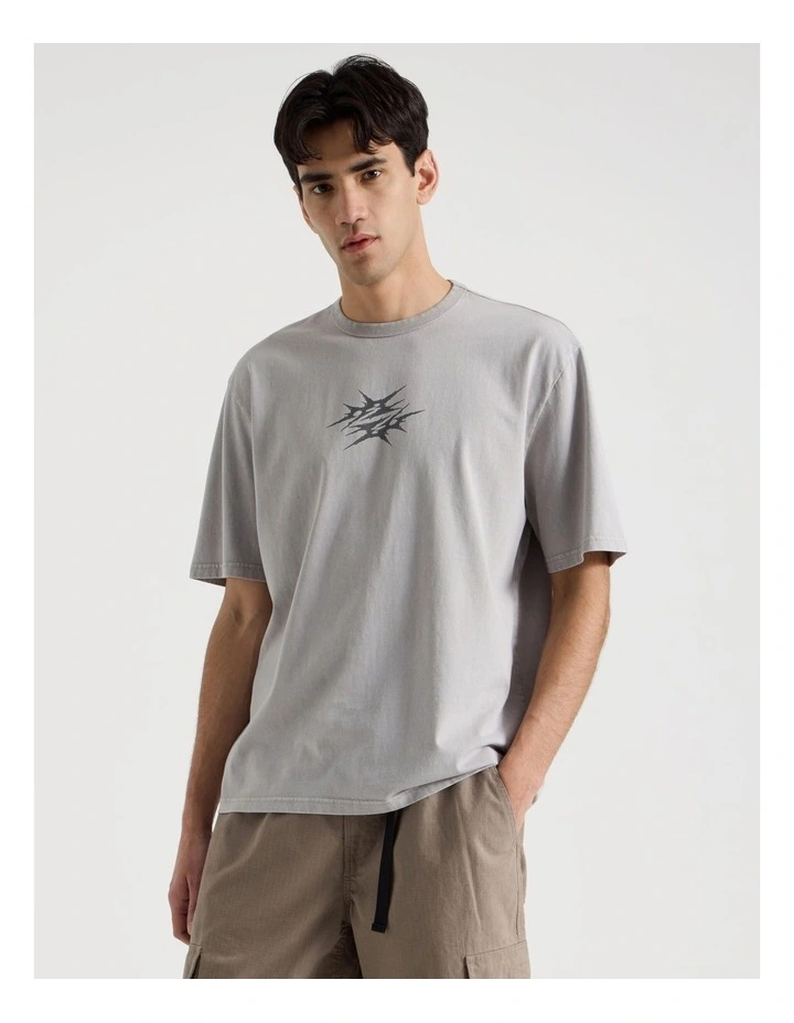 Snow Wash Tribal Print Short Sleeve Tee in Grey image 1