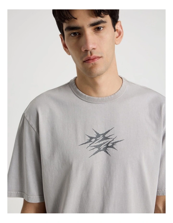Snow Wash Tribal Print Short Sleeve Tee in Grey image 2