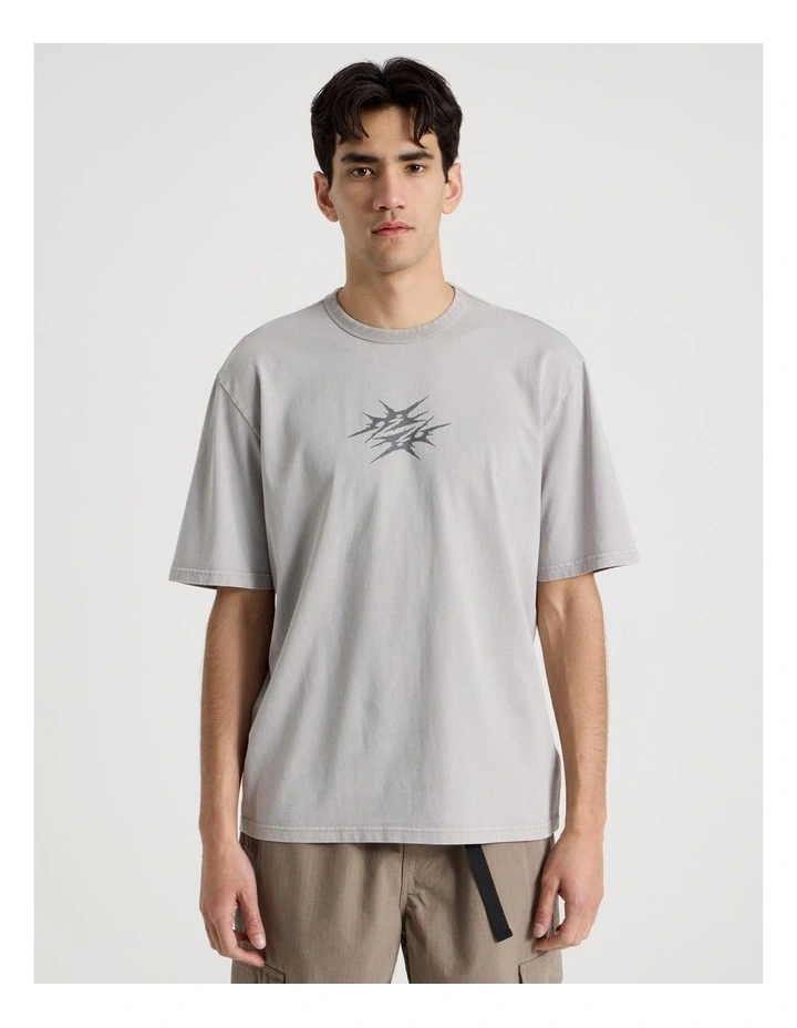 Snow Wash Tribal Print Short Sleeve Tee in Grey image 5