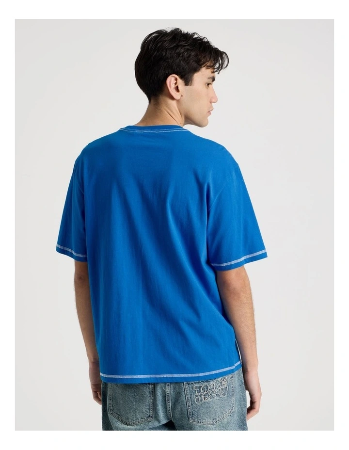 Contrast Stitch Print Short Sleeve Tee in Blue image 5