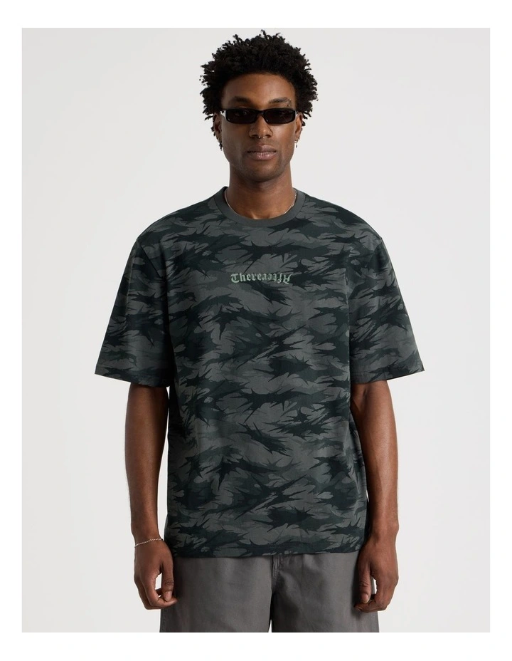 Oversized Short Sleeve Tee in Green Camo Print image 1