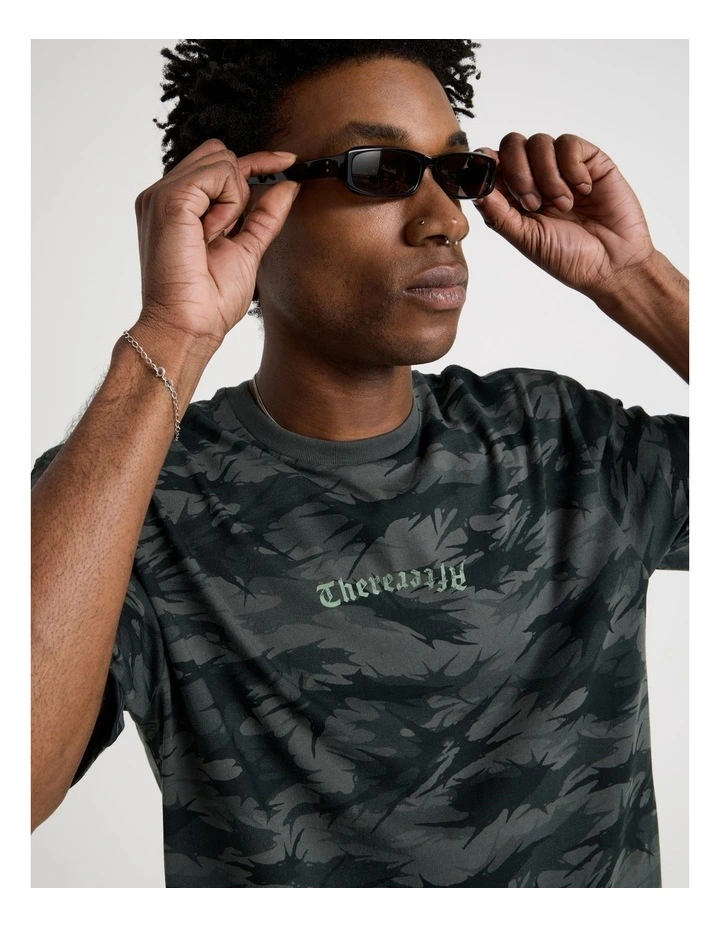 Oversized Short Sleeve Tee in Green Camo Print image 3