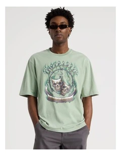 Oversized Snow Wash Skulls Short Sleeve Tee in Sage
