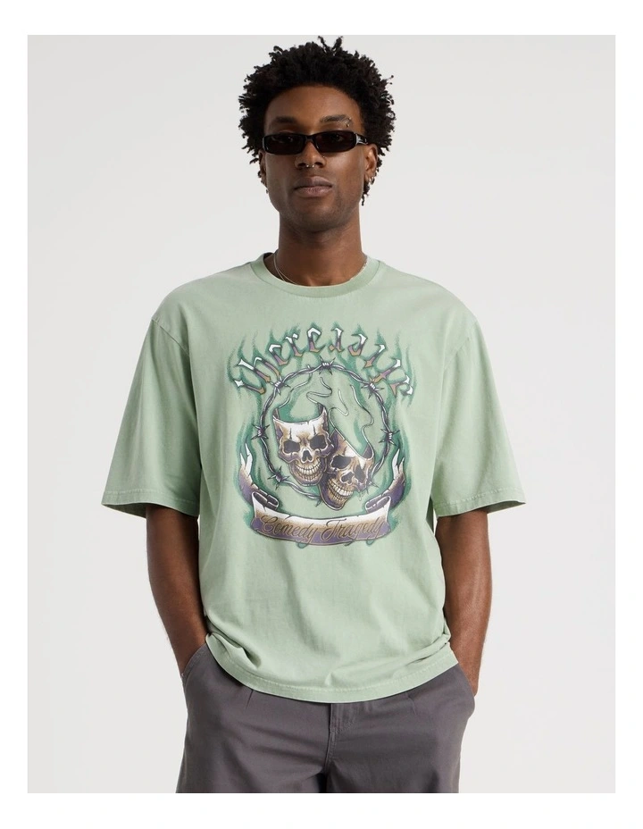 Oversized Snow Wash Skulls Short Sleeve Tee in Sage image 1
