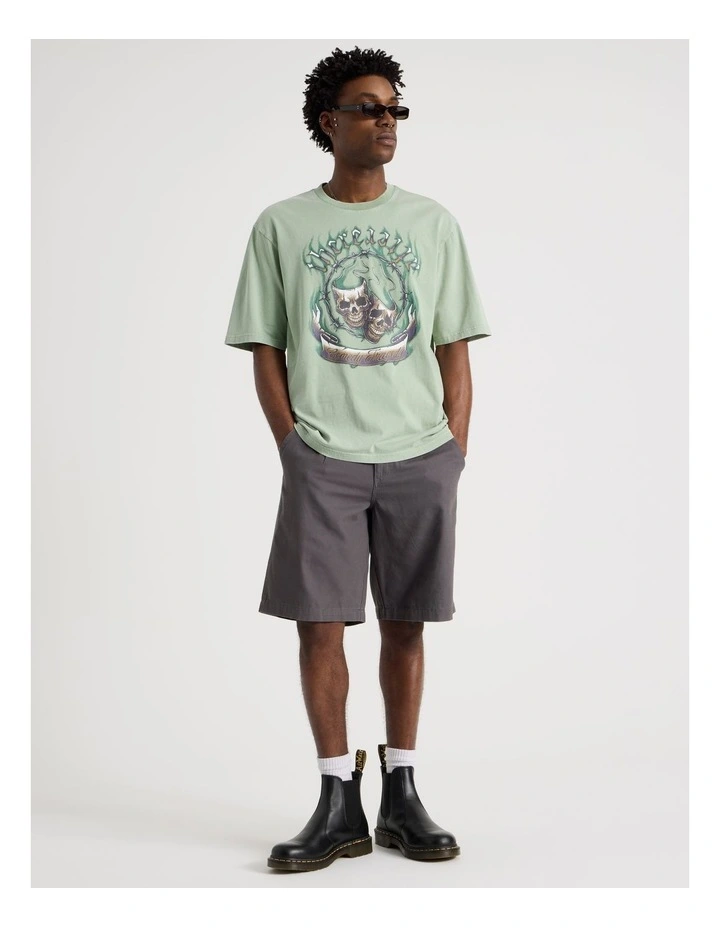 Oversized Snow Wash Skulls Short Sleeve Tee in Sage image 2