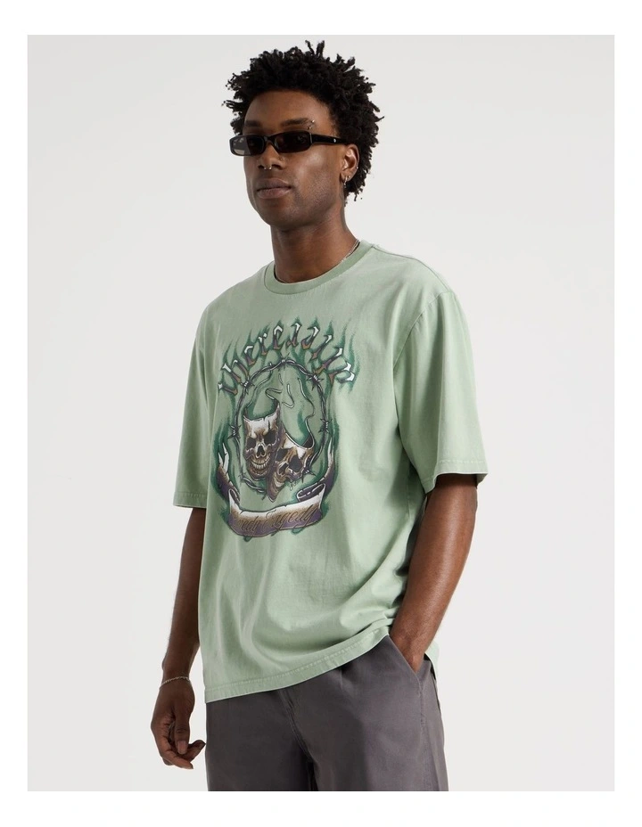 Oversized Snow Wash Skulls Short Sleeve Tee in Sage image 3