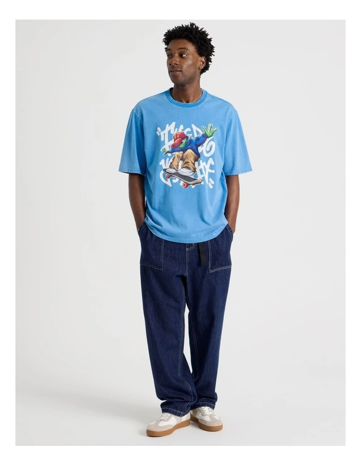 Alien Skate Print Short Sleeve Tee in Blue image 2