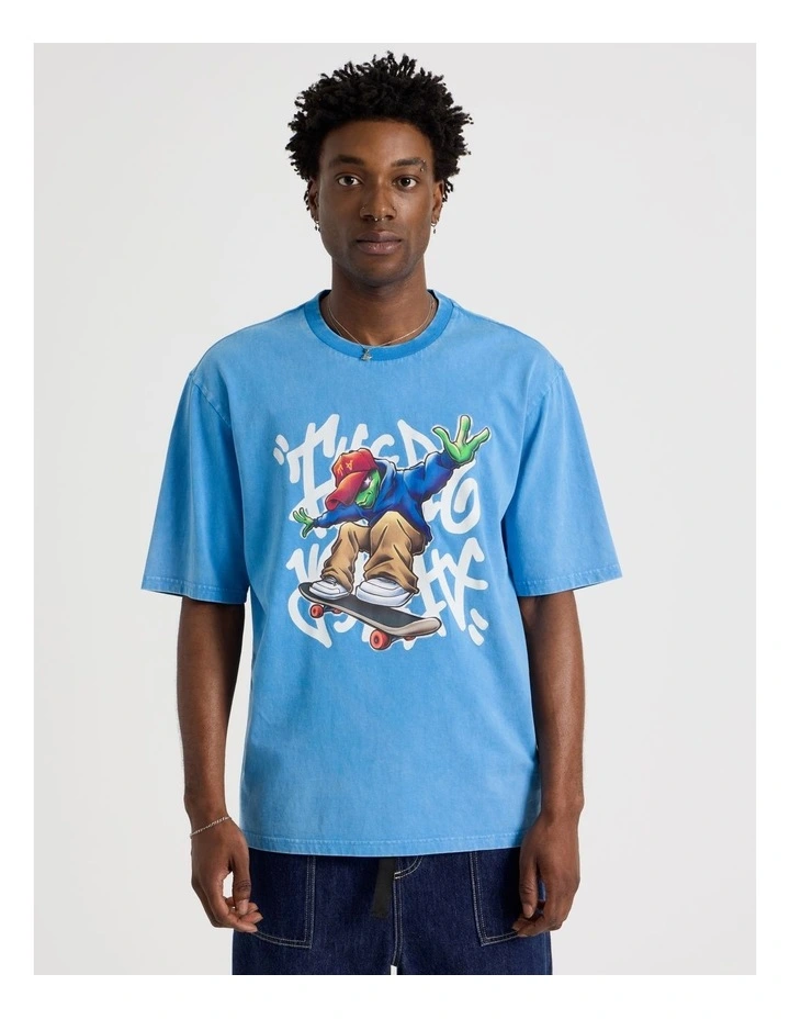 Alien Skate Print Short Sleeve Tee in Blue image 5