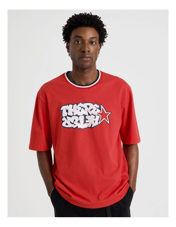 Short Sleeve Tee in Red with Graffiti Logo Print image 3