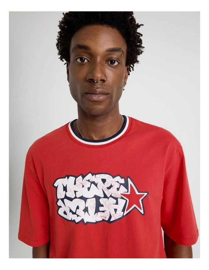 Short Sleeve Tee in Red with Graffiti Logo Print image 4