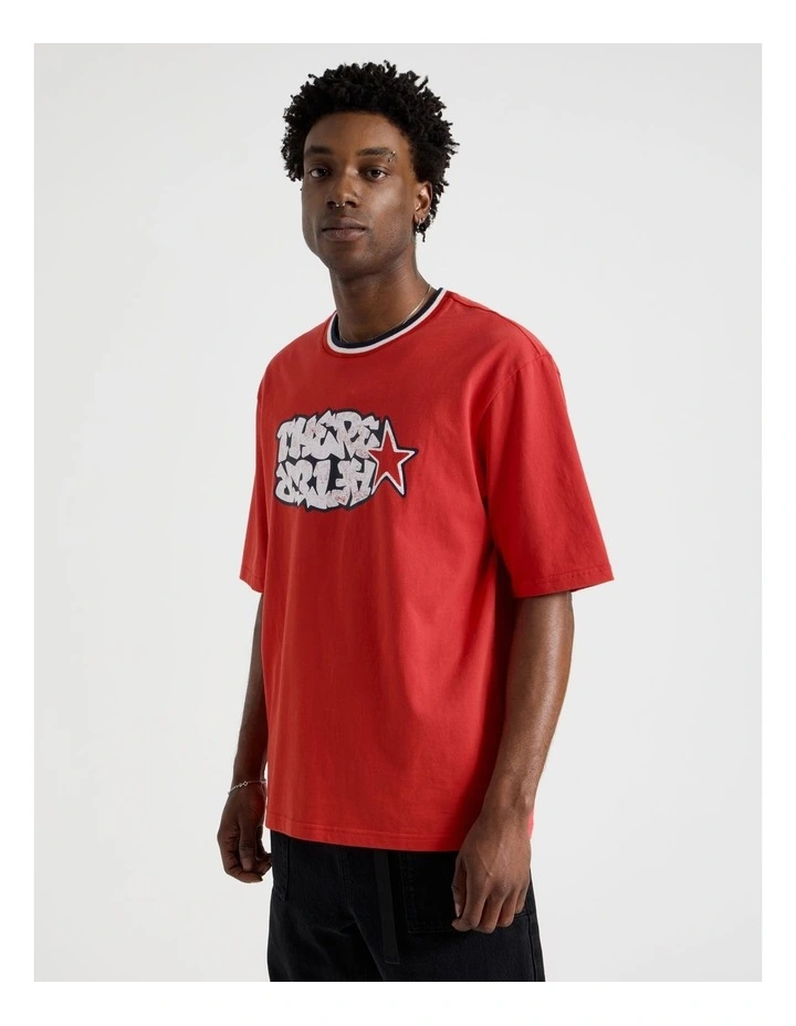 Short Sleeve Tee in Red with Graffiti Logo Print image 5