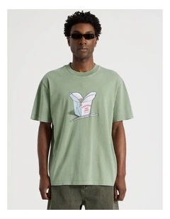 Short Sleeve Tee in Green Noodle Box Print