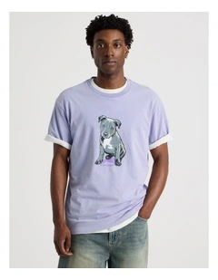 Short Sleeve Tee in Purple Staffy Print